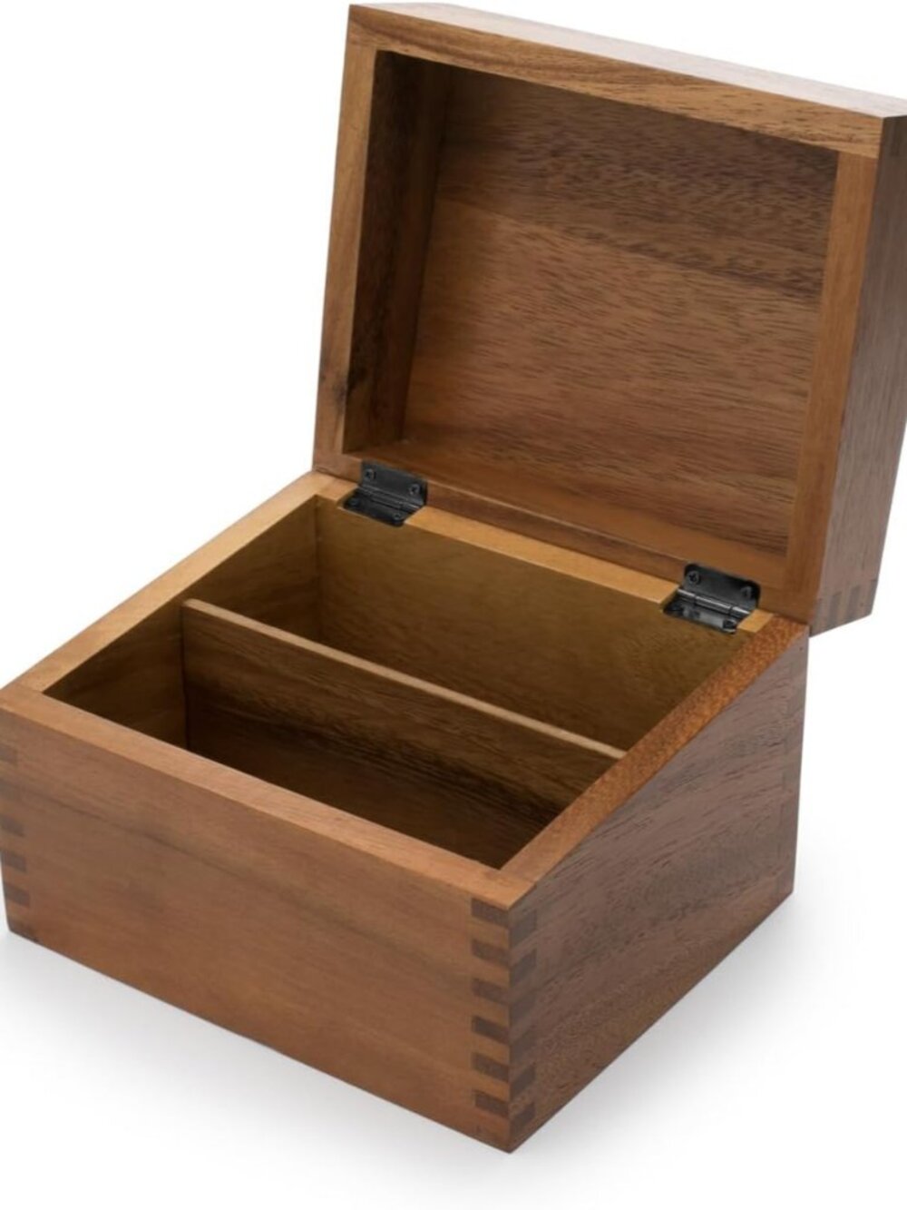 Acacia Wood Recipe Box with Divider Tabs, 2 Compartment, Single | Includes Divid - Picture 7 of 7